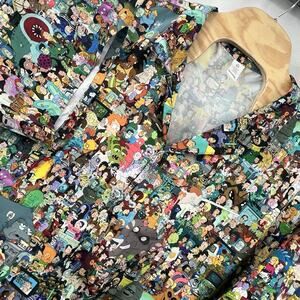 Futurama EVERY CHARACTER All Over Print Graphic Button Up Shirt 4XL 90s